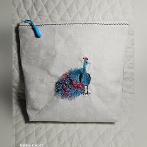 Embroidered Peacock Cosmetic Bag